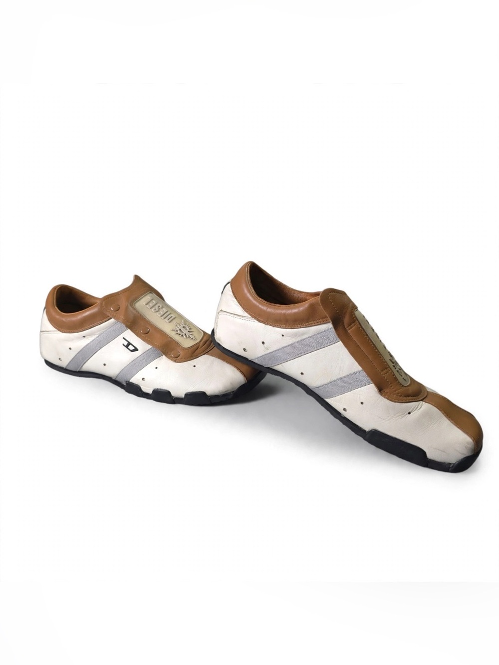 Vintage Diesel Leather Driving Sneakers White Tan US 10.5 EU 44